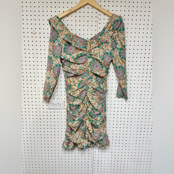 Veronica Beard Lozano Ruched Printed Silk Blend Crepe Mini Dress - Picture 5 of 5